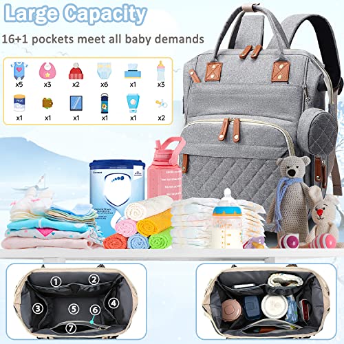 SHITIESHOU Diaper Bag Backpack Baby Bag, Baby Girl Boy Diaper Bag for Dad Mom with Pad, 16 Pockets, Pacifier Case, Large Diaper Bags Unisex for Travel (Grey) - color: Gray