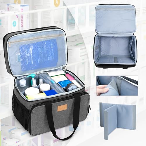 LUXJA 2 Layers Medicine Bag with Detachable Divider, Pill Bottle Organizer Suitable for Home or Travel Use, Gray - color: Gray