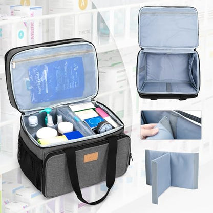 LUXJA 2 Layers Medicine Bag with Detachable Divider, Pill Bottle Organizer Suitable for Home or Travel Use, Gray - color: Gray