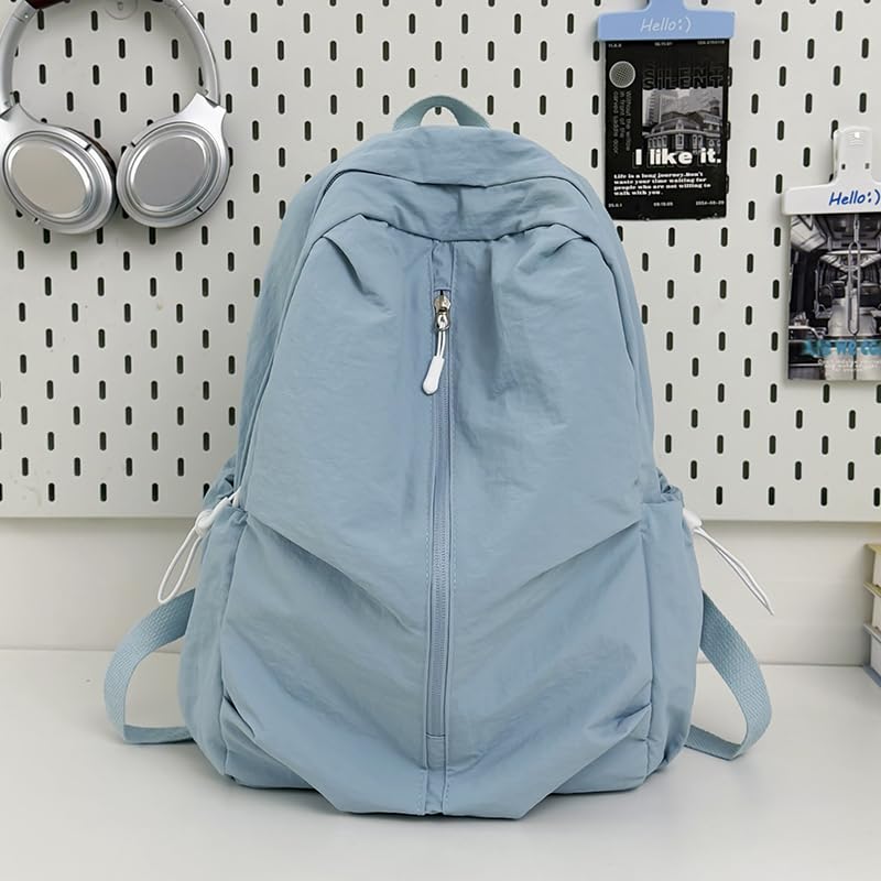 Women Solid Color Backpack Large Capacity Multi Pockets Daypack with Compartments Cute Lightweight Backpacks - color: Blue