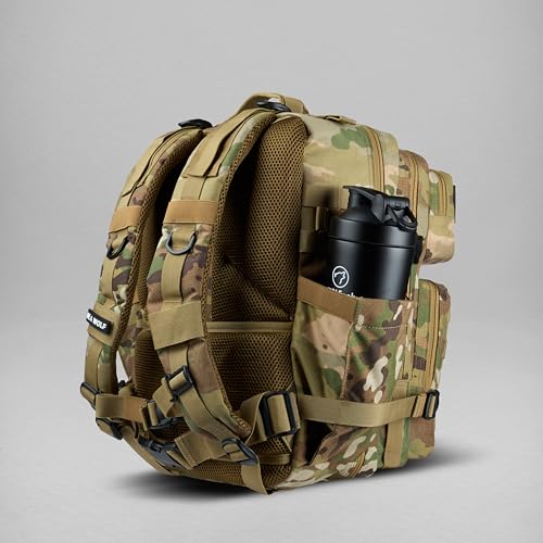 WOLFpak 35L Athletic Gym Backpack - Durable 1000D Waterproof Oxford Material with MOLLE Webbing, Laptop Pocket & Dual Cup Holders, Durable Fitness/Travel/Military Daypack (OCP Camo) - color: Ocp Camo
