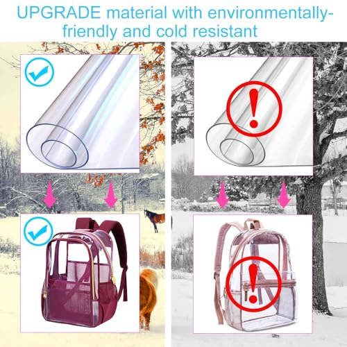 gxtvo Clear Backpack, Heavy Duty Transparent Bookbag, See Through Backpacks for Women Men | Heavy Duty - color: Chic Wine Red Clear Backpack