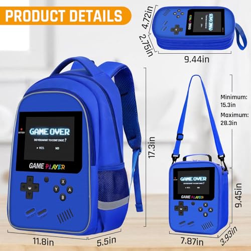 TILYTADLY School Backpack For Boys - Gamer Boys Backpack For Kids Children Teens Elementary Middle School - Ages 6-18，17″ - color: 2-blue-set1