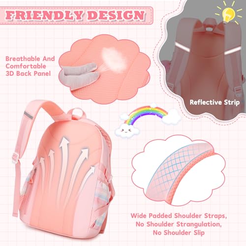 MUSEVOS Girls Backpack, Ideal School Backpack for Girls from Elementary to Teen Years, Kawaii Bookbag Cute Large Capacity - color: Pink