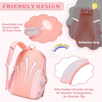 MUSEVOS Girls Backpack, Ideal School Backpack for Girls from Elementary to Teen Years, Kawaii Bookbag Cute Large Capacity - color: Pink