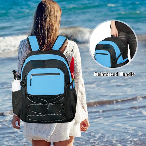 Fasrom Mesh Beach Bag Backpack with Wet Item Pocket, Swim Backpack for Pool, Travel and Gym (Patent Design, Empty Bag Only), Blue - color: Blue