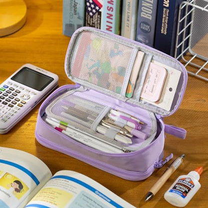 CICIMELON Large Pencil Case Big Storage Pen Pouch Bag with Compartment for School Supplies Office College Teen Boys Girls Adults, Upgraded Purple - color: Upgraded Purple