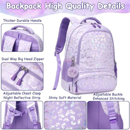 Meisohua Girls Backpack Elementary School Bags for Girls Bookbags for Kids Preschool Kindergarten Primary Kids Backpacks with Chest Strap - color: Furry Butterfly Purple