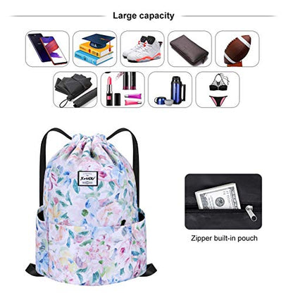 XEYOU Drawstring Sports Backpack Lightweight Gym Yoga Sackpack Shoulder Rucksack Casual Outdoor Daypack for Women and Men | Lightweight - color: Oil Painting Flowers