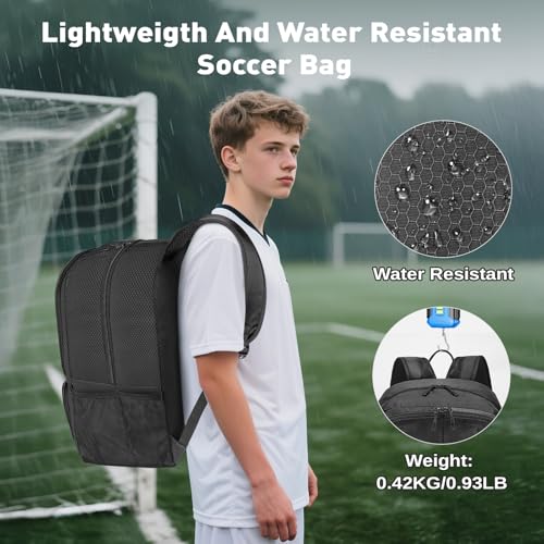 Soccer Backpack with Seperate Compartment, Water Resistant Sport Bags fit for Basketball, Volleyball, Football - color: Black 2.0
