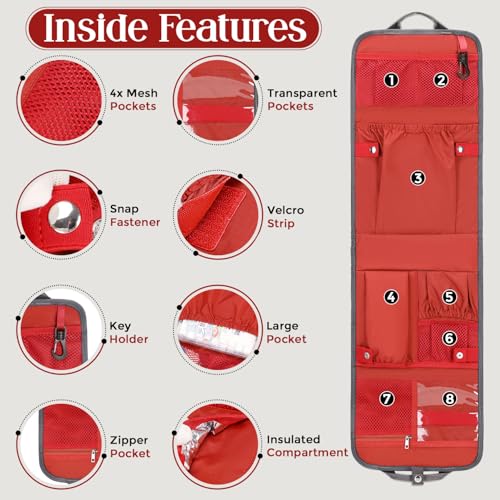 GillyGro Unisex Foldable Vertical Backpack Organizer Insert for Tote Bag, Carry On, Picnic, Camping - With Pockets & Handle - color: Gray/Red