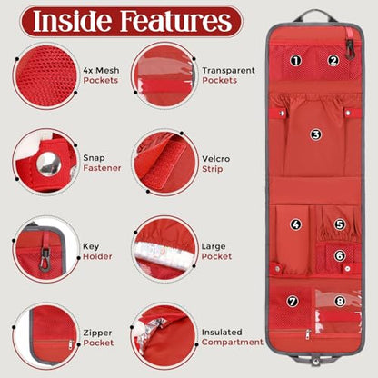 GillyGro Unisex Foldable Vertical Backpack Organizer Insert for Tote Bag, Carry On, Picnic, Camping - With Pockets & Handle - color: Gray/Red