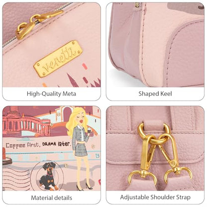 Venetti Cityscape Illustration Mini Backpack for Women and Girls, Cute Small Backpack Purse with Multi-Pocket and Zipper, Light Print Shoulder Bag Leather for Travel Daily Use VN-HB-001-PK - color: Pink
