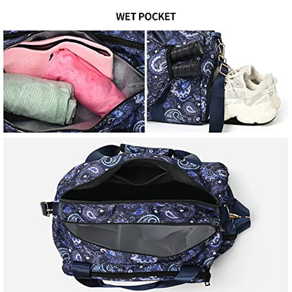 Boulder Bee Pickleball Tote Bag for Women with Paddle Holder - color: Blue cashew flower-Duffel Bag