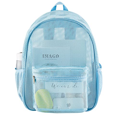 COVAX Heavy Duty Mesh Backpack, See Through College Backpack with Padded Shoulder Straps for Commuting, Swimming, Travel, Beach, Outdoor Sports (Blue) - color: Blue