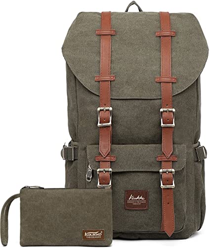 KAUKKO Travel Laptop Backpack, Outdoor Rucksack, Causal Backpack Fits 15.6"(Canvas Green2pc) - color: Canvas Green(2pcs), size: Large