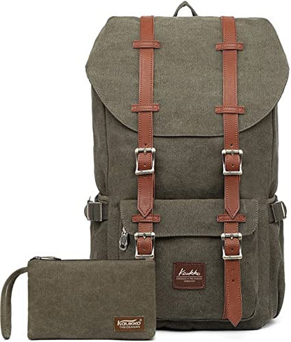 KAUKKO Travel Laptop Backpack, Outdoor Rucksack, Causal Backpack Fits 15.6"(Canvas Green2pc) - color: Canvas Green(2pcs), size: Large