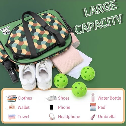 Boulder Bee Pickleball Tote Bag for Women with Paddle Holder - color: Green wave