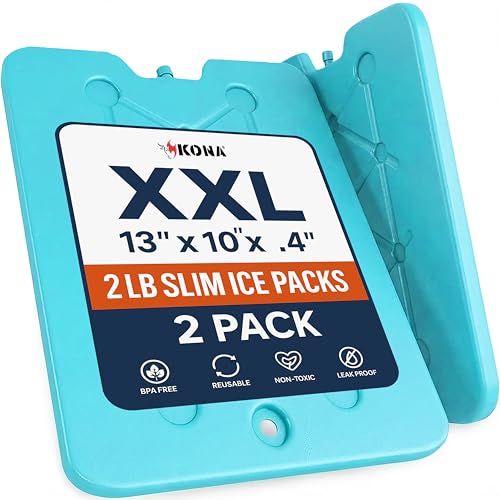 Kona XXL Ice Packs for Coolers – 2 lb Reusable Slim Freezer Packs, Long-Lasting Dry Ice Alternative for Cooler Bags, 13×10 Inch, Fast Freeze (-5 °C), Available in Multiple Pack Quantities