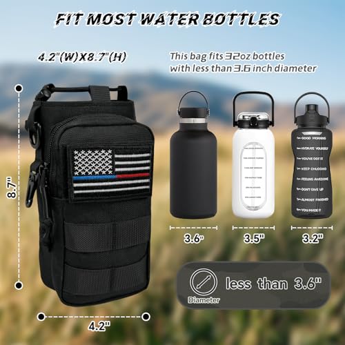 Water Bottle Holder with Strap - Tactical Insulated Water Bottle Sleeve with MOLLE System Water Bottle Cover Cross-Body Pouch for Walking Hiking Camping Gym 32oz&40oz - color: All Black