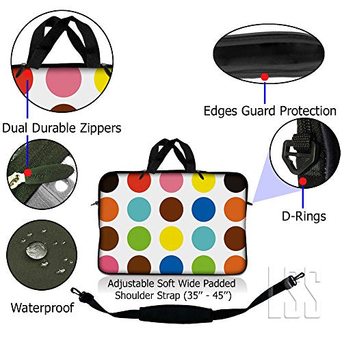 Laptop & Macbook PRO Sleeve Bag Carrying Case w/Handle & Adjustable Shoulder Strap & Matching Skin Sticker & Mouse Pad Fits 15" 15.4" 15.6" Polka Dots - color: Polka Dots, size: 15 inch