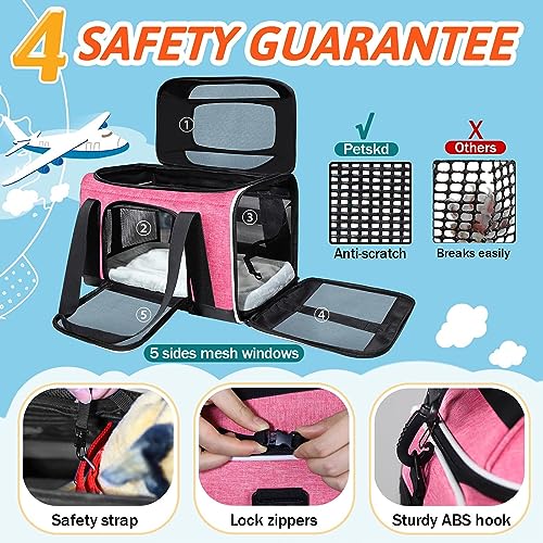 Petskd Top-Expandable Pet Carrier 17x11x9.5 Inches Alaska Airline Approved, Soft-Sided Carrier for Small Cats and Dogs with Locking Safety Zippers and Anti-Scratch Mesh(Pink) - color: Pink, size: 17.0"L x 11.0"W x 9.5"H