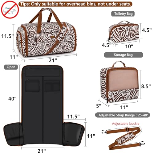 Convertible Garment Bags for Travel - Carry on Garment Duffle Bag with Backpack Straps for Men Women, 4 in 1 Large Travel Duffel Bags with Shoes Compartment Hanging Suit Dress Weekender Bag 3pcs Set - color: D1-Brown Zebra