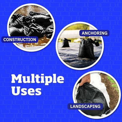 DURASACK Heavy Duty Sand Bags with Tie Strings Empty Woven Polypropylene Sand-Bags for Flood Control with 1600 Hours of UV Protection, 50 lbs Capacity, 14x26 inches, Black, Pack of 50 - color: Black, size: 50 Sandbags