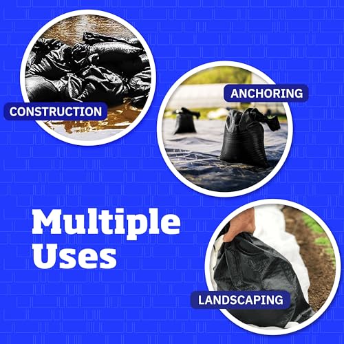 DURASACK Heavy Duty Sand Bags with Tie Strings Empty Woven Polypropylene Sand-Bags for Flood Control with 1600 Hours of UV Protection, 50 lbs Capacity, 14x26 inches, Black, Pack of 20 - color: Black, size: 20 Sandbags