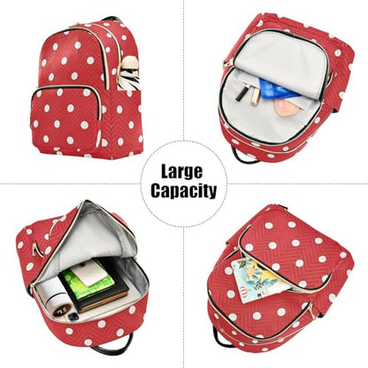susiyo Red White Polka Dot Print Backpack for Women Red White 10L Bag Classic Ladies Backpacks Travel Casual Daypack - color: Red White, size: Small