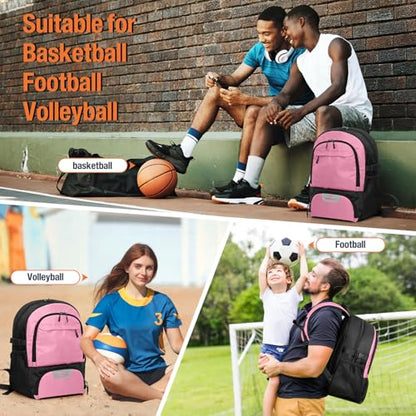 OCKLILY Basketball Backpack - Large Sports Equipment Bag with Ball Holder & Shoe Compartment, Sport Bags for Basketball, Soccer, Volleyball, Gym, School and Travel, 30L - color: Pink