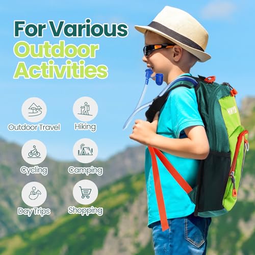 Shinylin 2 Pcs Kids Hydration Backpack with 1.5L Water Bladder Lightweight Kids Hiking Backpack Water Rucksack for Boys Girls Climbing Running - color: Green, Black, style: Classic