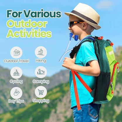 Shinylin 2 Pcs Kids Hydration Backpack with 1.5L Water Bladder Lightweight Kids Hiking Backpack Water Rucksack for Boys Girls Climbing Running - color: Green, Black, style: Classic