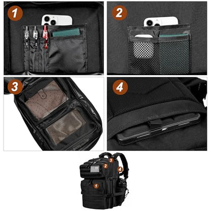 LHI Military Tactical Backpack for Men and Women 45L Army 3 Days Assault Pack Bag Large Rucksack with Molle System - Black - color: 1.0 Black