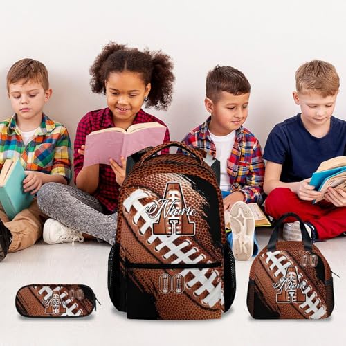 Mercuryelf Personalized Boys Football Backpack Set - Custom Monogram Bookbag for Kids/Player/Team with Adjustable Straps - color: Brown