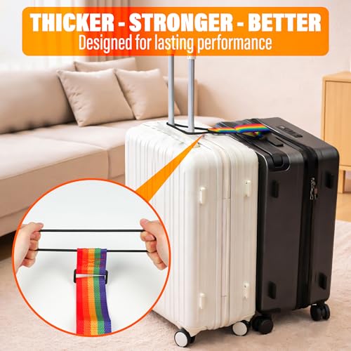 4 Pack Strong Adjustable Luggage Connector Straps, 11''-18" Rainbow Flexible Suitcase Accessories Elastic Fastening Multi-Functional Travel Packing for Securing Stacking Bag, Backpacks (Rainbow+Black)