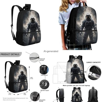 Astronaut Backpack for Kids Boys Backpack with Lunch Box Water Bottle Bag and Soft Pencil Case 4PCS Set Sturdy Lightweight Bookbag with Front Pocket 17" Large Capacity Elementary School Bag - color: Astronaut