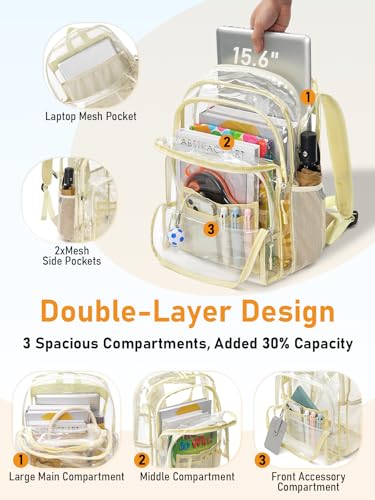 Double-Layer Clear Backpacks 17 Inch Large Clear School Book Bag - color: Beige