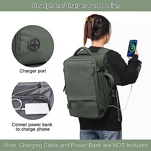 Sinaliy Large Expandable Travel Backpack for Men and Women, 17 Inch Laptop, Waterproof, Casual, College Bookbag, Backpack for Women, as Person Item Flight Approved - color: Olive Green