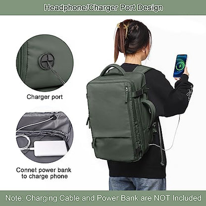 Sinaliy Large Expandable Travel Backpack for Men and Women, 17 Inch Laptop, Waterproof, Casual, College Bookbag, Backpack for Women, as Person Item Flight Approved - color: Olive Green