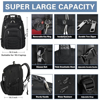 18.4 Laptop Backpack for Men, 60L Extra Large Gaming Laptops Backpack,TSA Friendly Flight Approved RFID Anti-Theft Pocket Heavy Duty Computer Bag Backbag,21.2*15.5*11.5 inch Grey - color: Rfid 18.4 Inch Grey