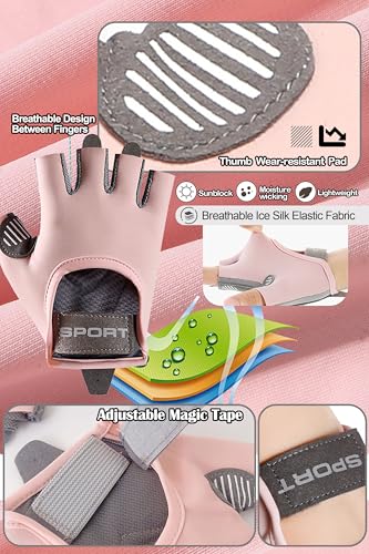 Fingerless Cycling Gloves Women Men Anti-Slip Shockproof Mesh Lightweight Workout Gloves Gym Exercise Fitness Rowing - color: Pink, size: Small