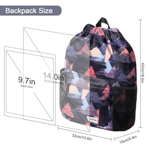 Waterproof Drawstring Backpack Sports Gym Sackpack with Mesh Pockets Water-Resistant String Cinch Beach Bag for Men Women - color: Print - Mount