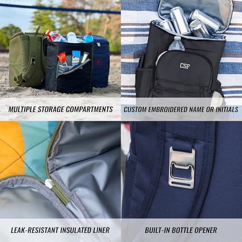 Personalized Cooler Backpack for Men, Custom Embroidered Backpack Cooler Bag, 30 Can Insulated Soft Cooler with Bottle Opener, Gift for Groomsmen Dad Husband, Black Blue Green - color: Black