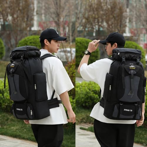 Lawaia 70L Hiking Backpack Large Camping Pack Backpacking Bag Rucking Backpacks Outdoor Trekking Travel Rucksack for Men Women-Black - color: Black