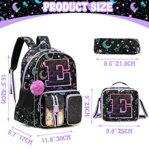 HTgroce Backpacks for Girls School Bag Kids Black Bookbag for Elementary Students Kids Backpack with Lunch Box and Pencil Case - color: Black, style: E