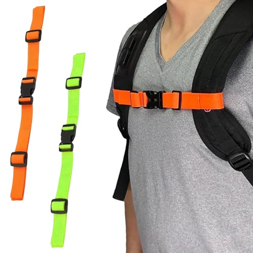 2 Pack Backpack Chest Strap Add On, Universal Elastic Backpack Sternum Strap, Adjustable Chest Belt with Quick Release Bucklee, Backpack Accessories for Travel, Hiking, Camping - color: green+orange