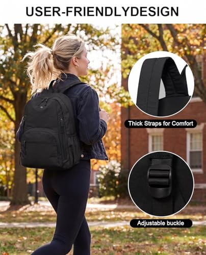 Backpack for Women, Work College Laptop Backpack, Lightweight Travel Backpack Purse, Casual Daypack Bag (Black) - color: Black