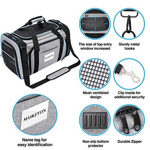 Airline Approved Pet Carrier, Large Soft Sided Pet Travel TSA Carrier 4 Sides Expandable Cat Collapsible Carriers with Removable Fleece Pad and Pockets for Cats Dogs and Small Animals