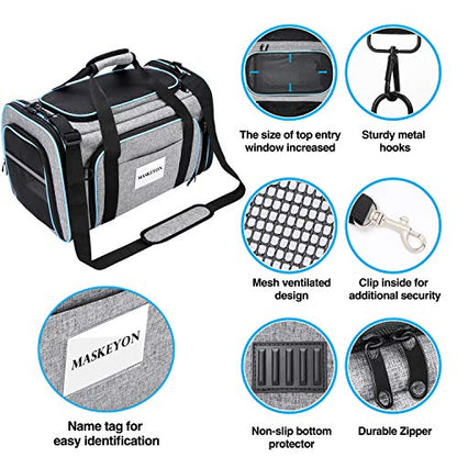 Airline Approved Pet Carrier, Large Soft Sided Pet Travel TSA Carrier 4 Sides Expandable Cat Collapsible Carriers with Removable Fleece Pad and Pockets for Cats Dogs and Small Animals